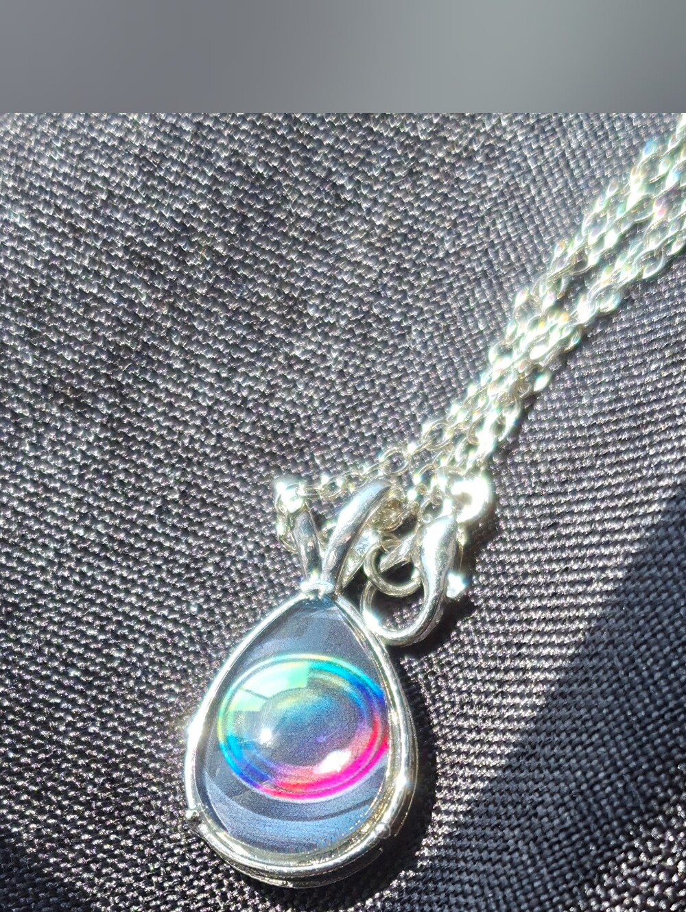 Silver Teardrop Iridescent Pendant Necklace - Multicolor